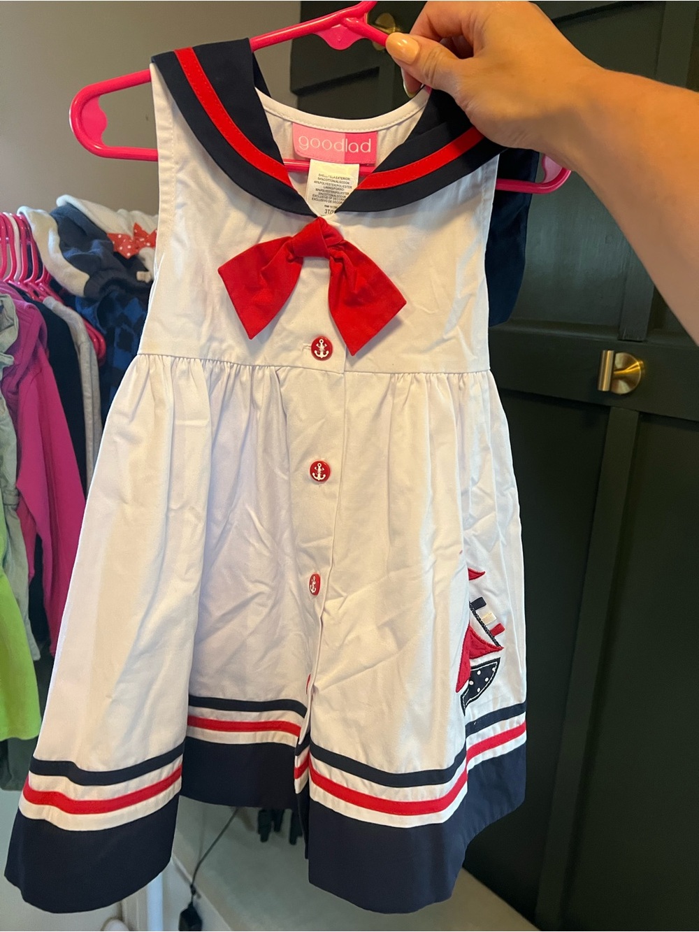Goodlad size 3T Nautical Sailor Dress - White with Navy & Red